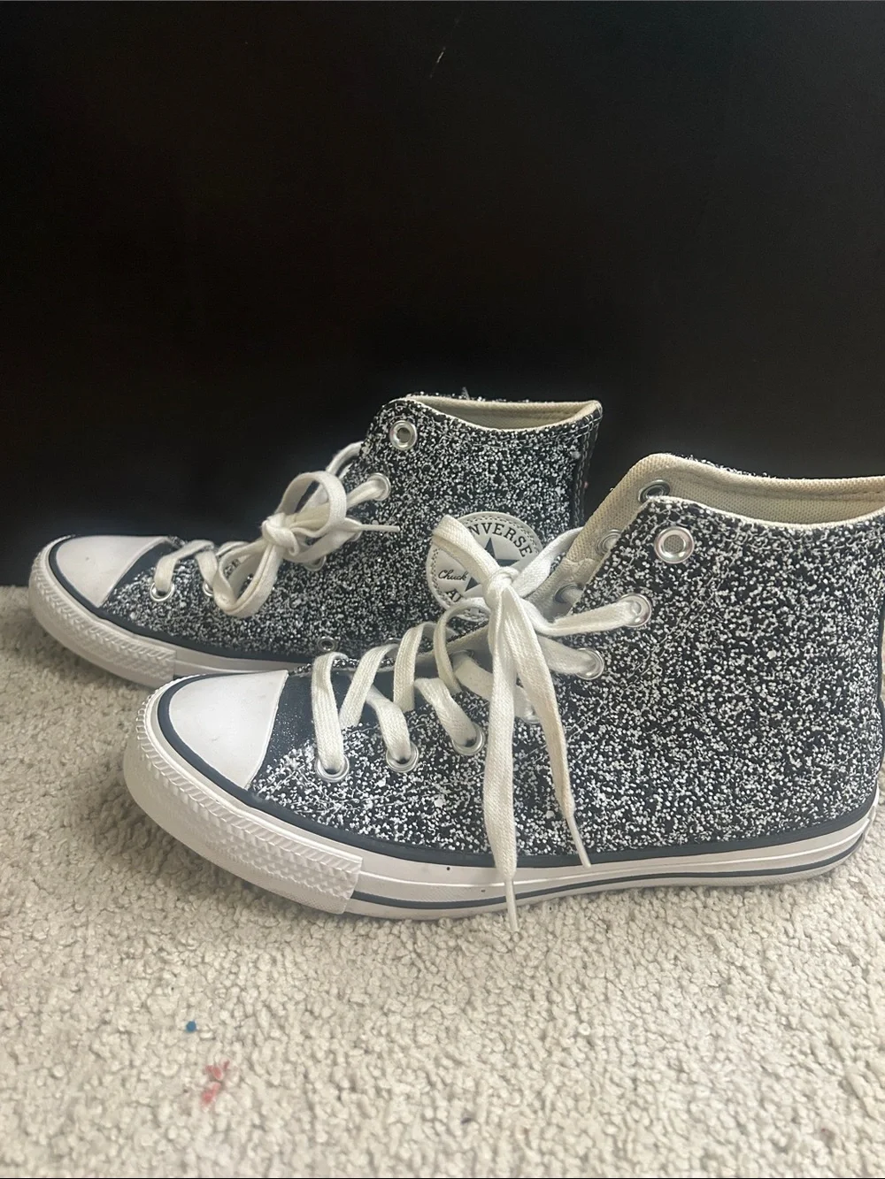 Converse High Top Glitter Sneakers - Black & Silver Size 7 EUC - Picture 4 of 12